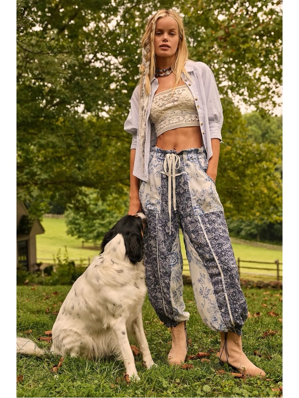 Free People Bohemian Cottage Embroidered Floral Sweet It Is Wide Leg Pants Large